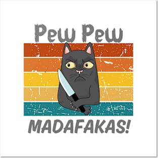 Pew Pew Shirt, Pew Pew Madafakas T-Shirt, Sunset Shirt, Vintage Shirt, Cat Lover Gift, Funny Cat Shirt, Summer Shirt, Cool cat shirt Posters and Art